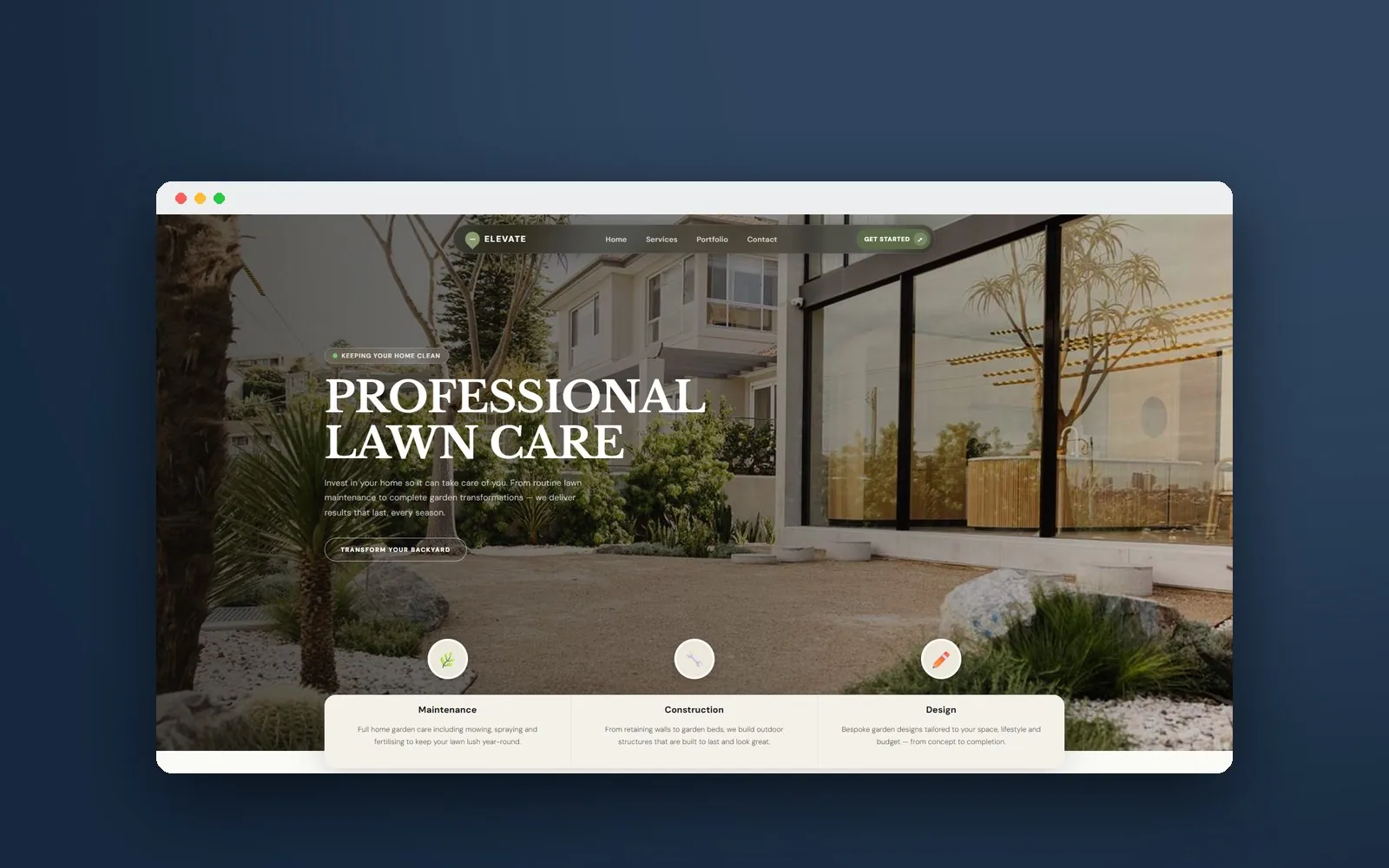 Elevate Lawn Care website design shown in a browser
